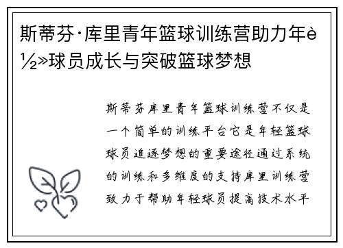 斯蒂芬·库里青年篮球训练营助力年轻球员成长与突破篮球梦想