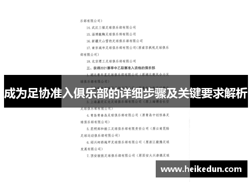 成为足协准入俱乐部的详细步骤及关键要求解析